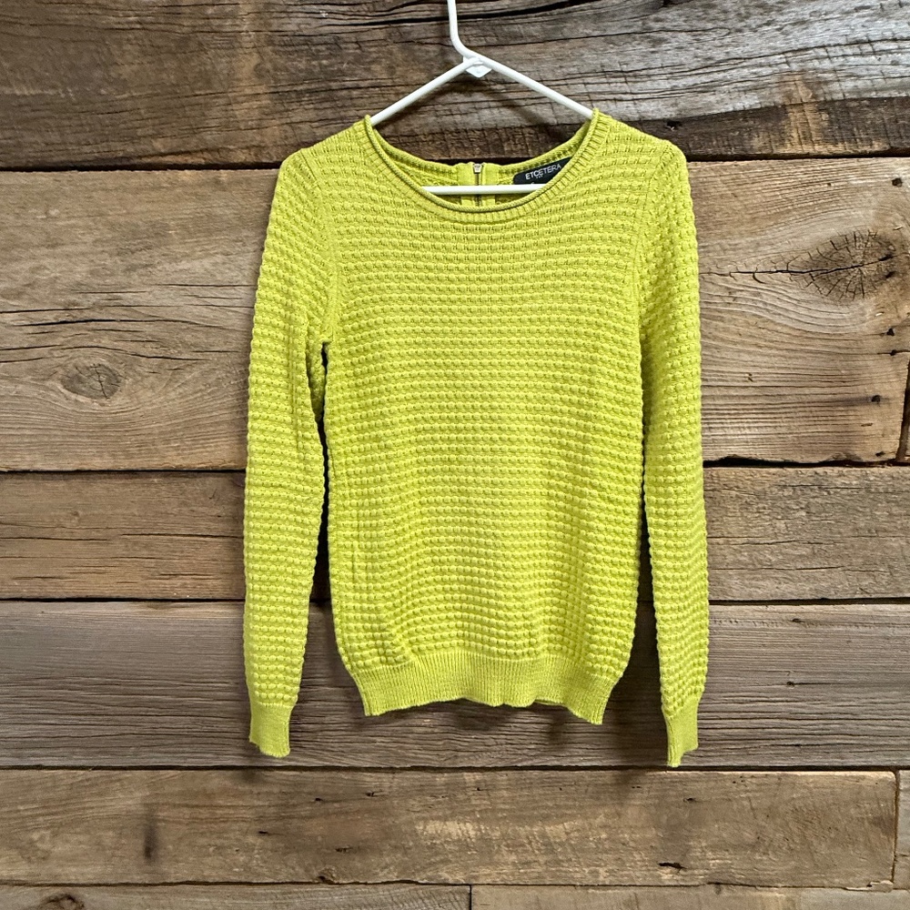 Etcetera Crewneck sweater, back zipper, lime, Small